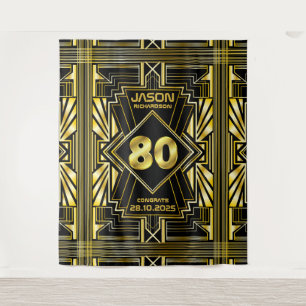 80th Birthday Art Deco Gold Black Great Gatsby Tapestry