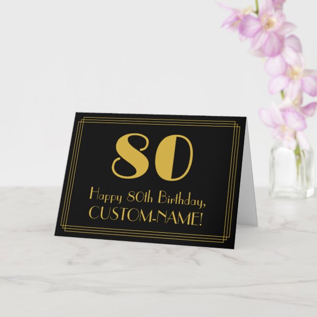 80th Birthday: Art Deco Inspired Look "80" + Name Card (Orchid)