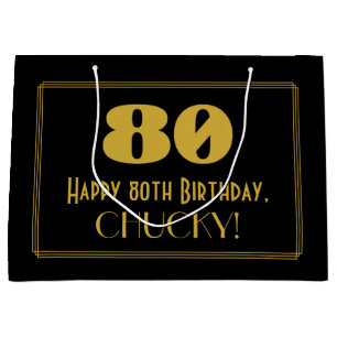 80th Birthday — Art Deco Inspired Look "80" & Name Large Gift Bag