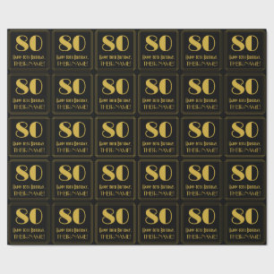 80th Birthday ~ Art Deco Inspired Look "80", Name Wrapping Paper