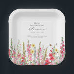 80th Birthday August Birth Flower Party Supplies Paper Plate<br><div class="desc">Perfect table decor for an August birthday party. Pink gladiolus is the birth flower for that month. It forms a pretty watercolor bottom border on this floral personalised plate. The birthday guest of honour's name, age and birthdate are placed above it using elegant calligraphy and typography. All text is editable....</div>