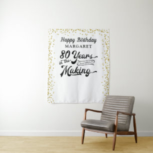 80th Birthday Backdrop Black Gold Confetti Tapestry