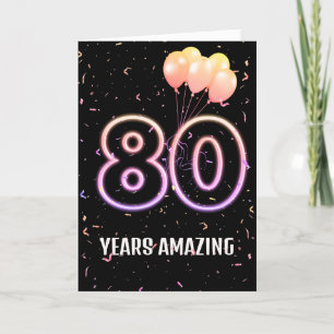 80th Birthday Balloons and Confetti Card