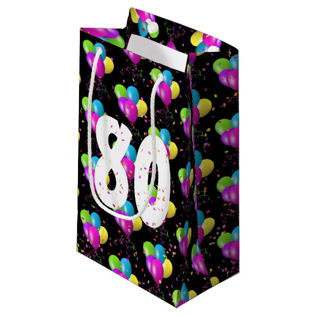 80th Birthday Balloons and Confetti Small Gift Bag (Front Angled)