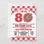 80th Birthday Barbecue Invitation<br><div class="desc">Celebrate the Big 8 O with this Birthday Barbecue Invitation with a red hot grill and gingham tablecloth pattern. Customise with your own text. Original Illustration by pj_design. Contact me for any help you need.</div>