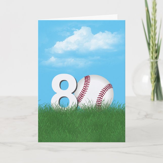 80th Birthday Baseball In Green Grass Card (Front)