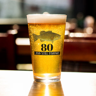 80th Birthday Bass Fishing Themed Party Glass