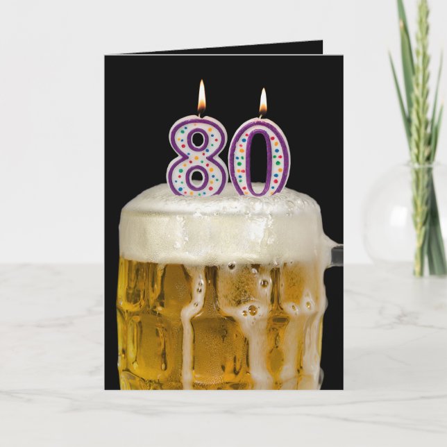80th Birthday Beer on black Card (Front)