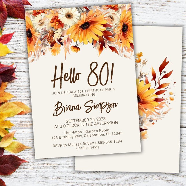 80th Birthday Beige Fall Floral  Invitation (Creator Uploaded)