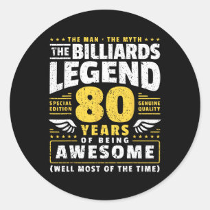 80th Birthday Billiards Player 80 Years Old Billia Classic Round Sticker