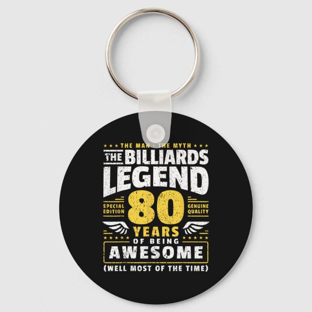 80th Birthday Billiards Player 80 Years Old Billia Key Ring (Front)