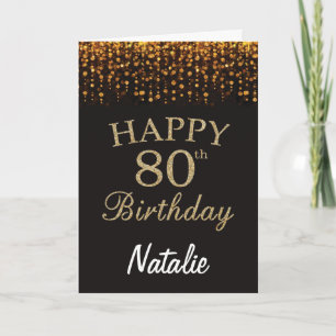 80th Birthday Black and Gold Glitter Card