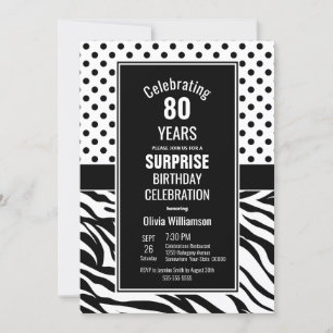 80th Birthday Black and White Surprise Party Invitation