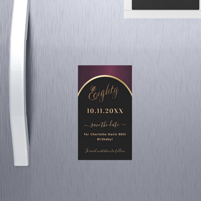 80th birthday black burgundy Save the Date magnet (Creator Uploaded)