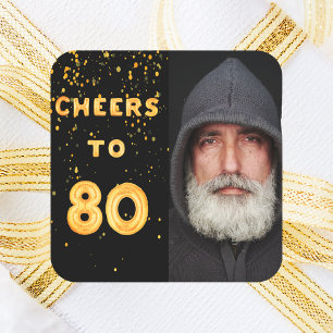 80th birthday black fold cheers men square sticker