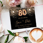 80th birthday black glitter budget save the date flyer<br><div class="desc">Please note that this Save the date is on flyer paper and very thin. Envelopes are not included. For thicker Save the Date card (same design) please visit our store. A girly and trendy Save the Date for a 80th birthday party. A black background decorated with faux gold glitter. Templates...</div>