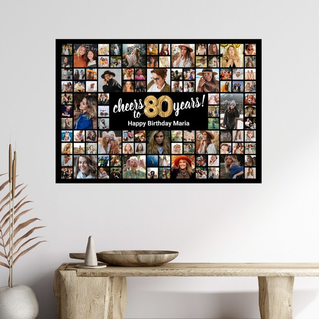 80th Birthday Black Gold 100 Photo Collage Poster (Creator Uploaded)