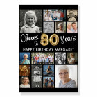 80th Birthday Black Gold 16 Photo Cheers to Years