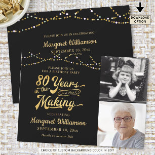 80th Birthday Black Gold 80 YEARS IN THE MAKING Invitation
