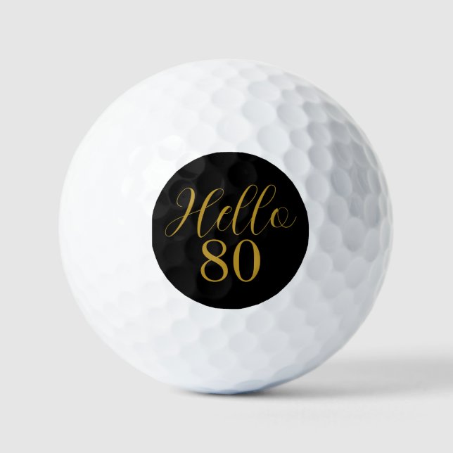 80th Birthday Black Gold Birthday Golf Balls (Front)