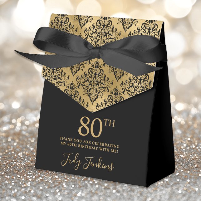80th Birthday Black Gold Damask Thank You Favour Box (Creator Uploaded)