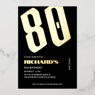 80th birthday Black Gold Foil invitations