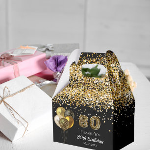 80th birthday black gold glitter leopard thank you favour box