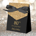 80th Birthday Black Gold Glitter Thank You Favour Box<br><div class="desc">This fabulous modern 80th Birthday Black Gold Glitter Thank You favour box with sparkling gold glitter, the birthday girl's name in a trendy script font, and tied with an elegant black bow would be perfect for your event. It would be great for a candy station, on a thank you gift...</div>