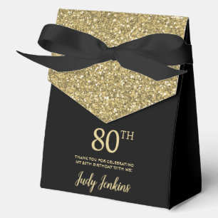 80th Birthday Black Gold Glitter Thank You Favour Box