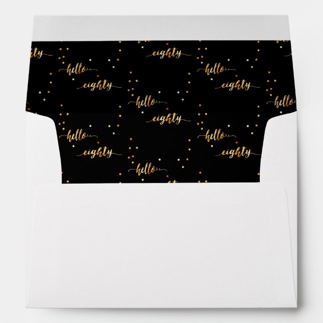 80th birthday black gold hello 80 typography envelope (Back (Bottom))