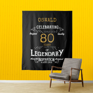 80th Birthday Black Gold  Legendary Photo Backdrop Tapestry