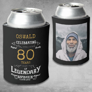 80th Birthday Black Gold  Legendary Photo Can Cooler