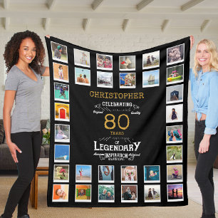 80th Birthday Black Gold Legendary Photo Fleece Blanket
