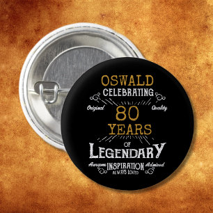 80th Birthday Black Gold Legendary Retro 3 Cm Round Badge