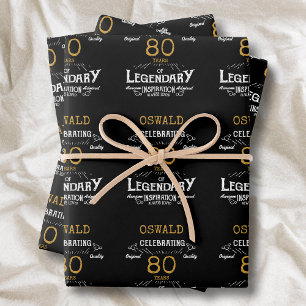 80th Birthday Black Gold  Legendary Retro Wrapping Paper Sheet