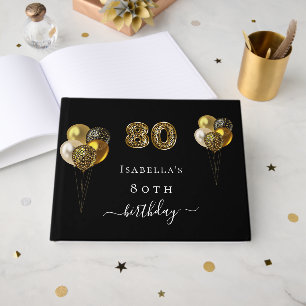 80th birthday black gold leopard animal birthday guest book