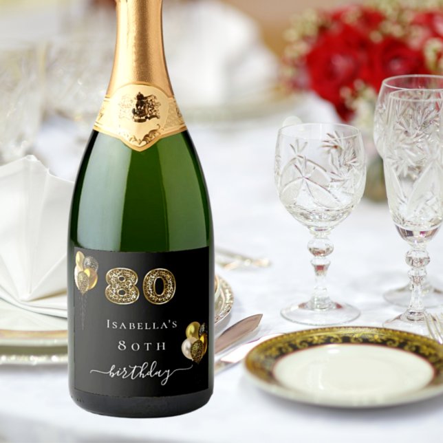 80th birthday black gold leopard animal  sparkling wine label (Creator Uploaded)