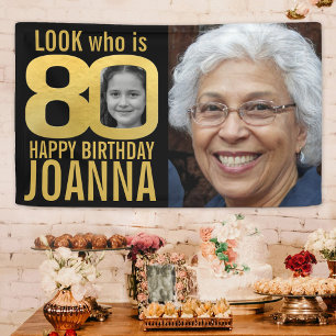 80th birthday black gold look 80 photo now then banner