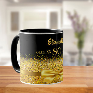 80th birthday black gold name classic elegant mug