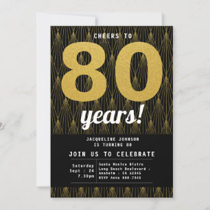 80th Birthday Black Gold Party Invitation