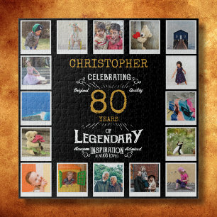 80th Birthday Black Gold Photo Collage Jigsaw Puzzle