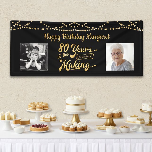 80th Birthday Black Gold String Lights Photos Banner (Creator Uploaded)