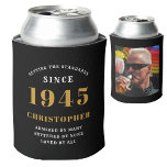 80th Birthday Black Gold With Name & Photo Can Cooler<br><div class="desc">Personalised Birthday add your name and year can cooler with your photo on the rear. Edit the name and year with the template provided. A wonderful custom birthday party accessory. More gifts and party supplies available with the "setting standards" design in the store.</div>