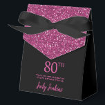 80th Birthday Black Hot Pink Glitter Thank You Favour Box<br><div class="desc">This fabulous modern 80th Birthday Black Hot Pink Glitter Thank You favour box with sparkling hot pink glitter, the birthday girl's name in a trendy script font, and tied with an elegant black bow would be perfect for your event. It would be great for a candy station, on a thank...</div>
