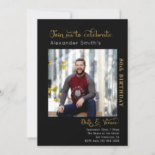 80th Birthday Black Invitation