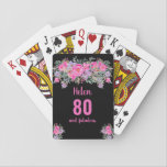 80th birthday black pink floral  playing cards<br><div class="desc">Elegant 80th birthday playing cards with a black pink floral design. Personalise name,  age and text.</div>