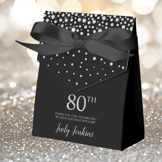 80th Birthday Black Sparkly Thank You Favour Box (Creator Uploaded)