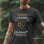 80th Birthday Black White Gold Mens T-Shirt<br><div class="desc">A vintage birthday T-shirt with a heartfelt message. Add the name and change the year using the template.</div>