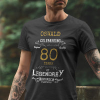 80th Birthday Black White Gold Mens T-Shirt