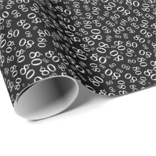 80th Birthday Black/White Number Pattern (S) Wrapping Paper